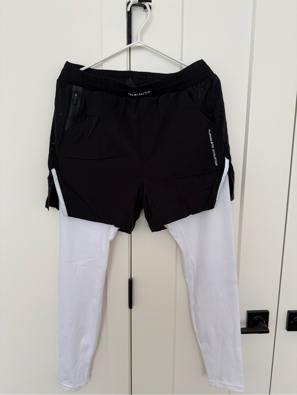 Alphalete Black Athletic Shorts with White Leggings Overlay